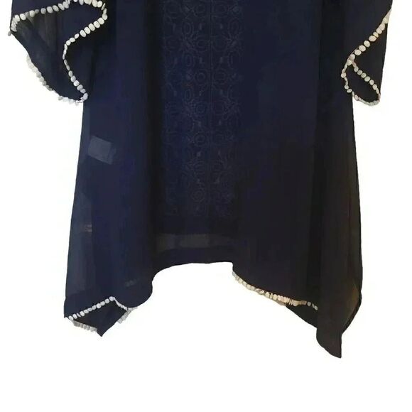 Lands' End Women's Navy Poly Georgette w White Embroidery Tunic Cover Up - Picture 8 of 11
